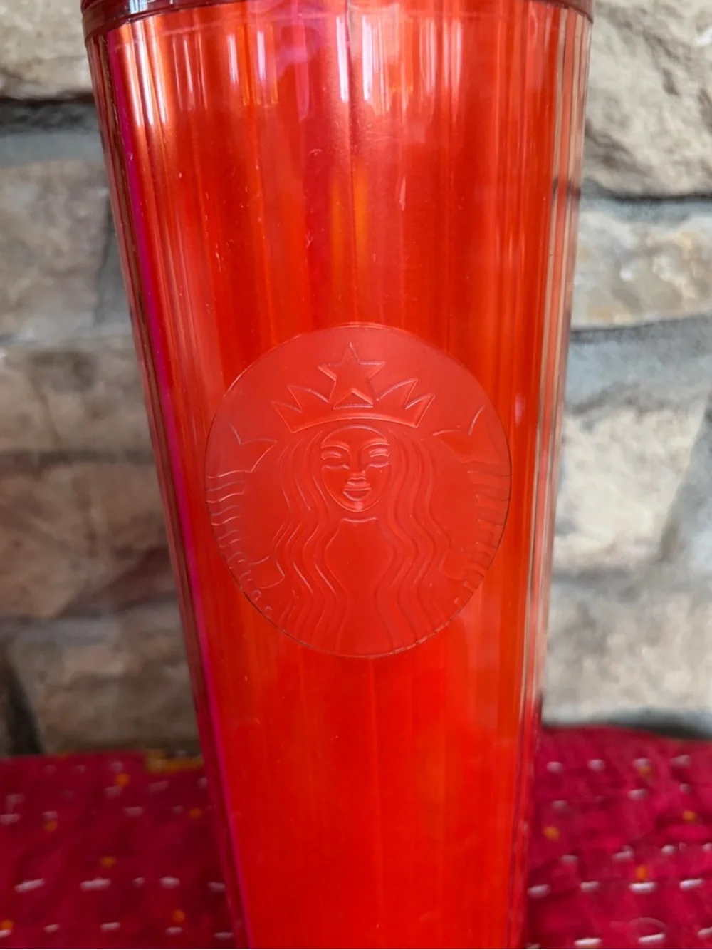 NWT STARBUCKS KITCHEN Orange & Pink Tumbler - Faceted Lid & Straw Starbucks Cups